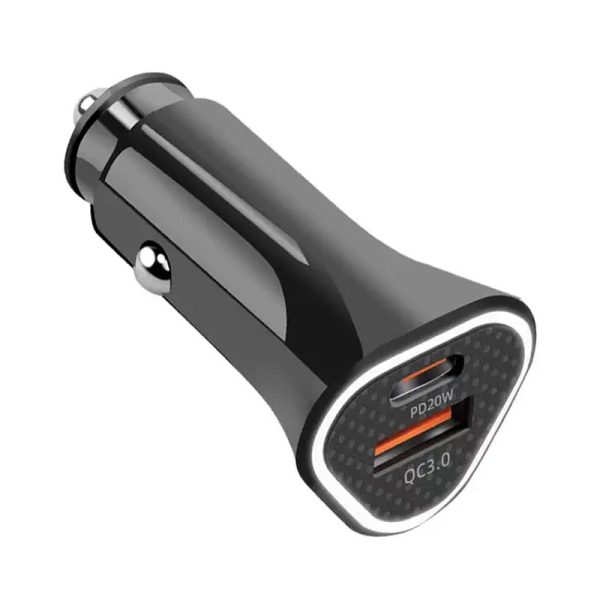 38W Dual USB & Type C Fast Car Charger – Black